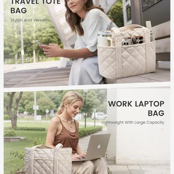 Puffer Tote Bag for Women, Puffy Work Handbag, Travel Shoulder Carry On Bag with